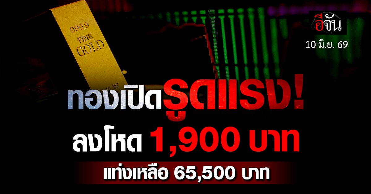 ราคาทองวันนี้ (10 มิ.ย. 69 ) เปิดร่วงแรง 1,900 บาท ทองแท่งขา